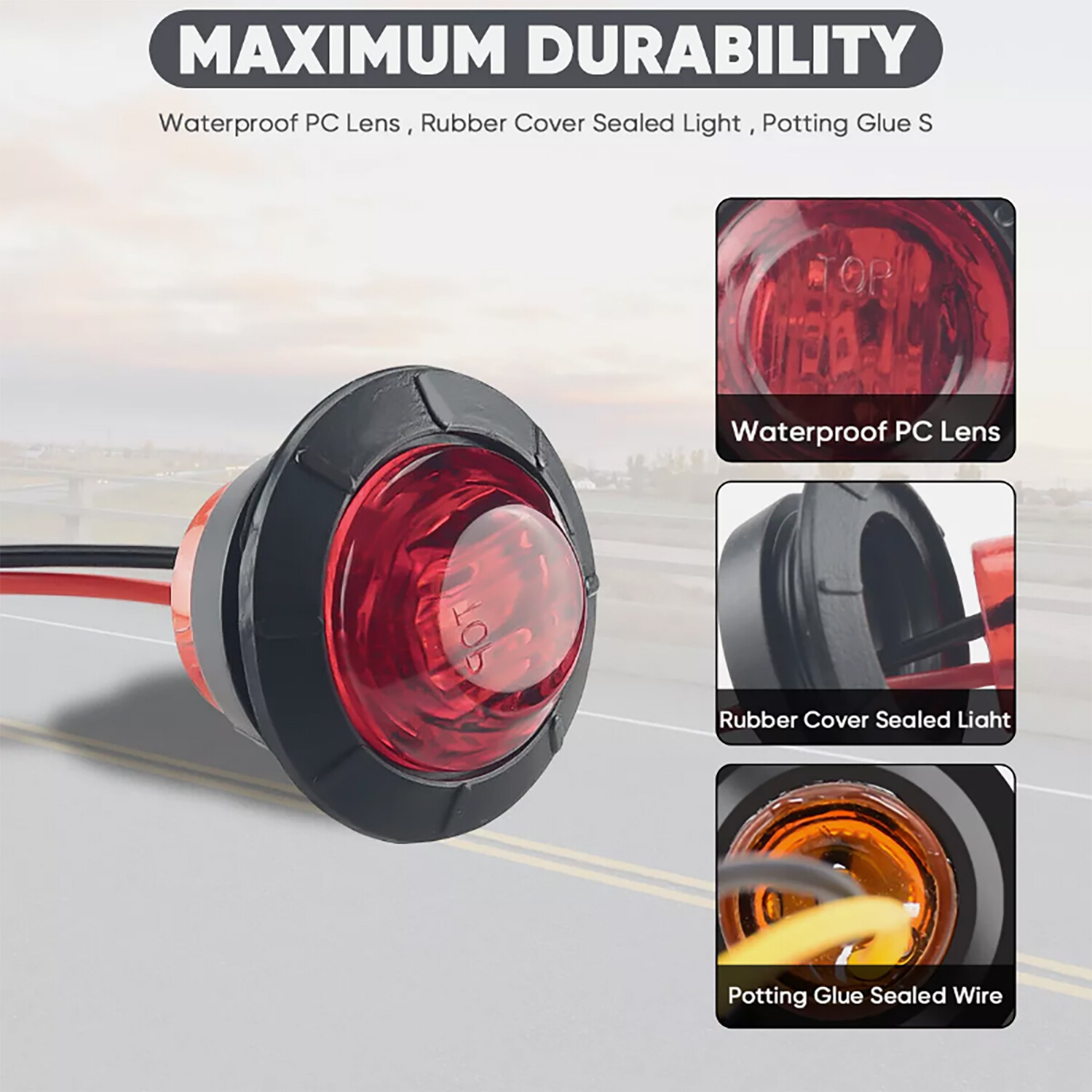 3/4″ 12V Marker Lights LED Truck Trailer Round Side Bullet Light Amber Red Lamps