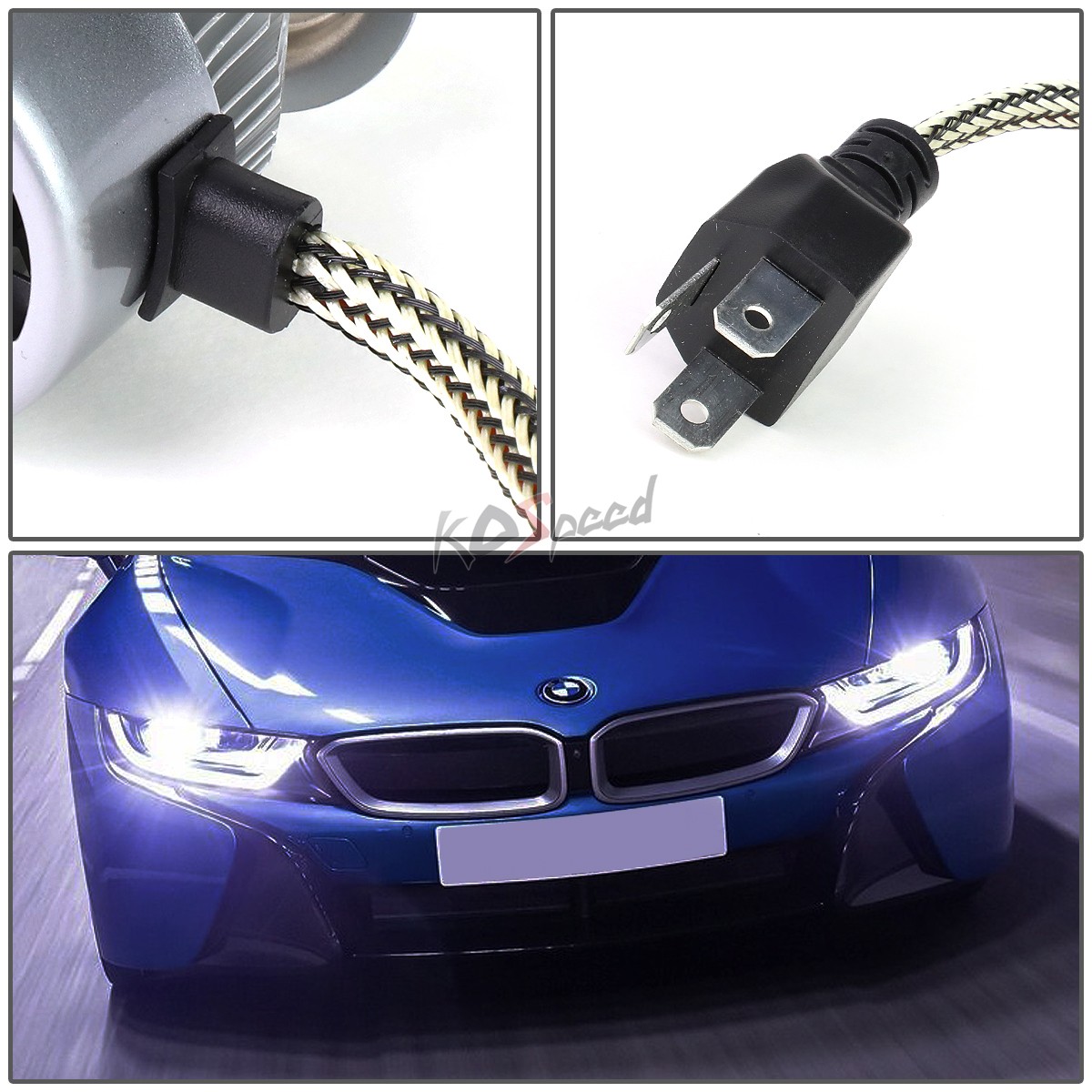 2x White LED H4 6000K 50000 Hours Life/ Replacement Headlight Bulbs +Cool Fan