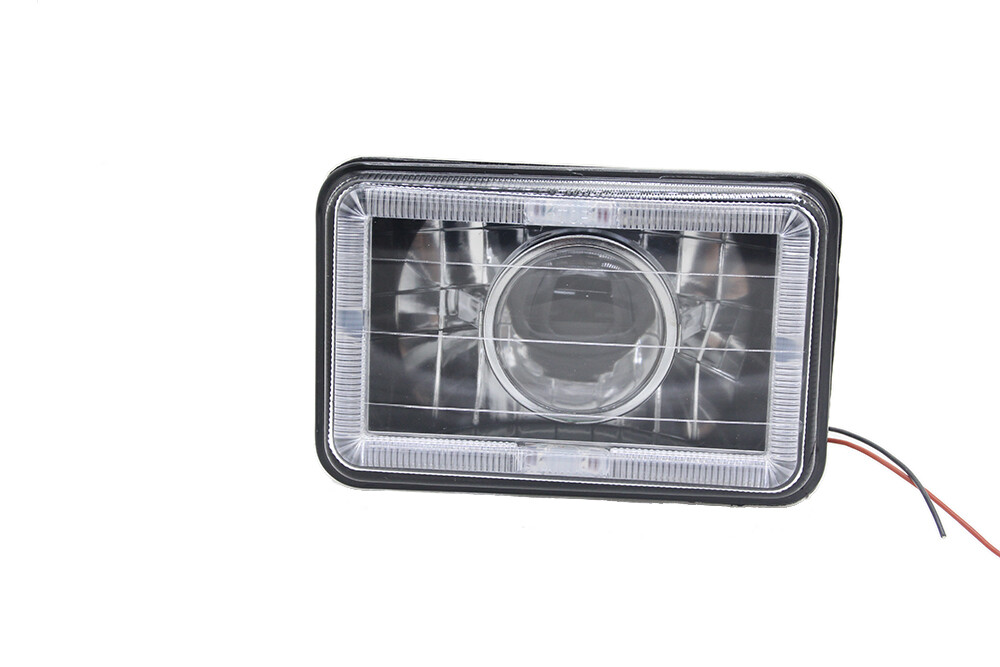 Pair 4×6 Inch LED Red Halo Gray Lens Diamond Cut Projector Headlights Headlamp