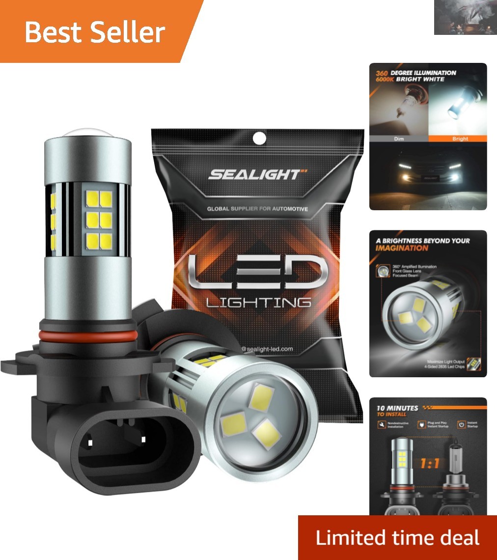 H10/9145 LED Fog Light Bulbs – 6000K Xenon White, 360° Illumination, Pack of 2