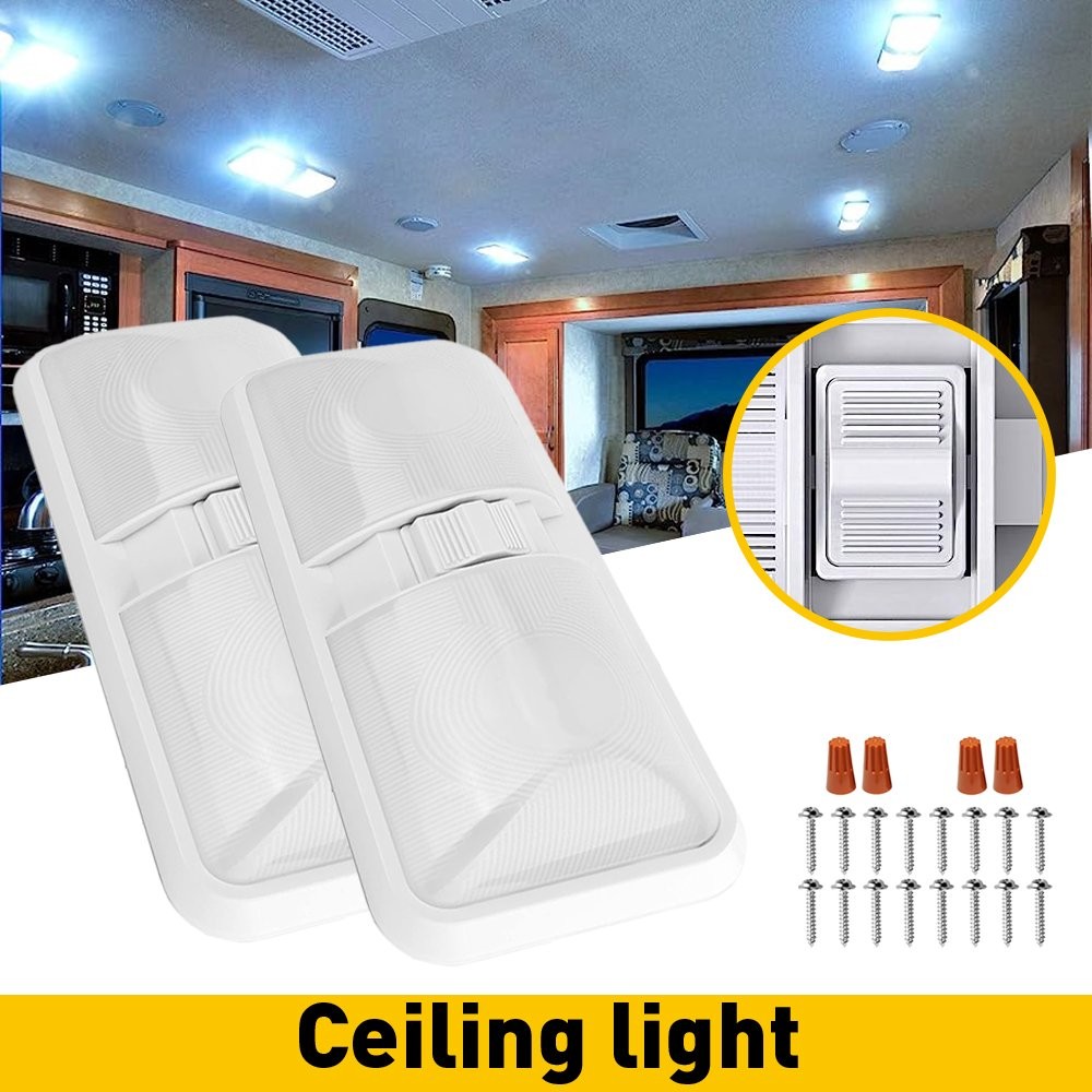 2PCS LED RV Interior Led Ceiling Light Camper Boat Trailer double Dome 12V 600LM