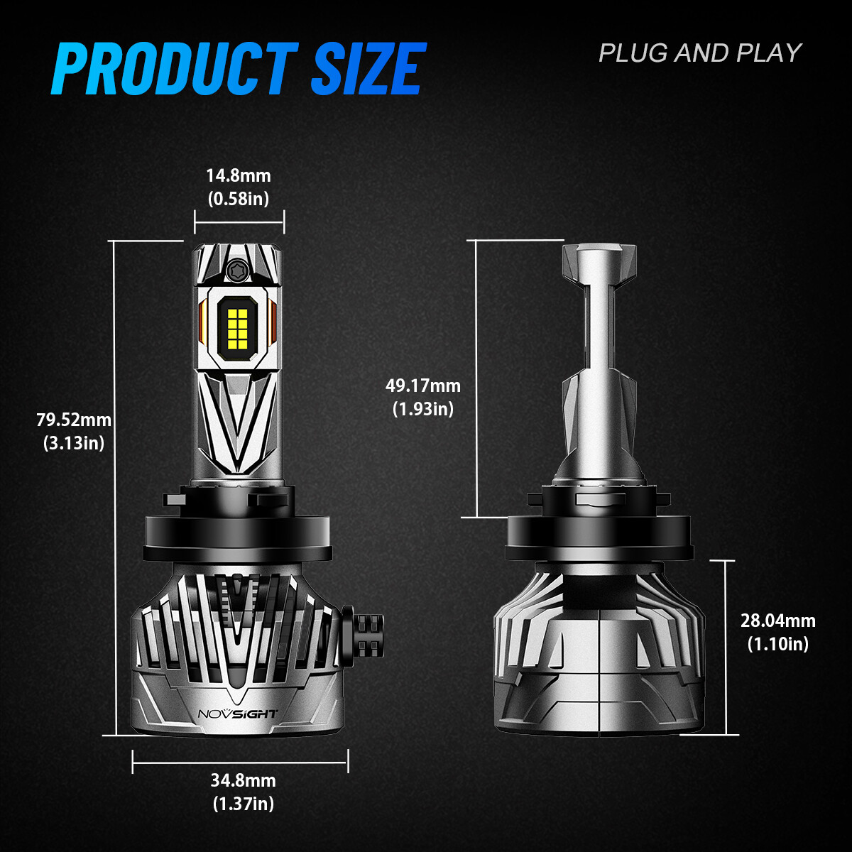 NOVSIGHT H11 LED Headlight Bulbs Kit 130W 30000LM High Low Beam Lamp 6500K White