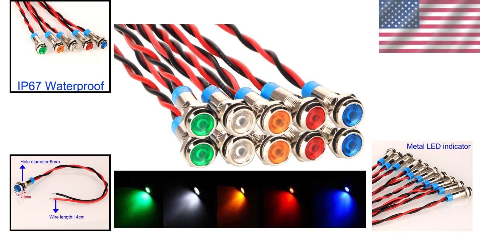 AC/DC 12-24V Multicolor LED Signal Lamp Set – 10 Waterproof Lights for Vehicles