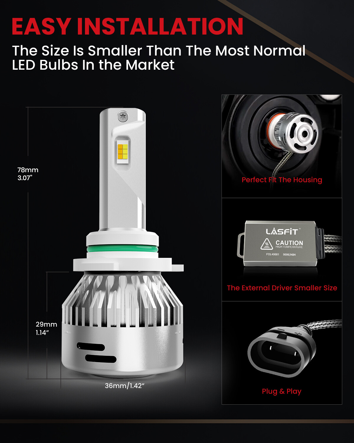 Lasfit 9006 HB4 LED Low Beam or Fog Light Bulb Switchback Amber White Dual Color