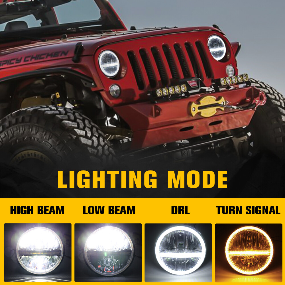 Pair DOT 7″ 200w Round LED Headlights Hi/Lo Beam For Chevy C10 C20 Pickup Truck