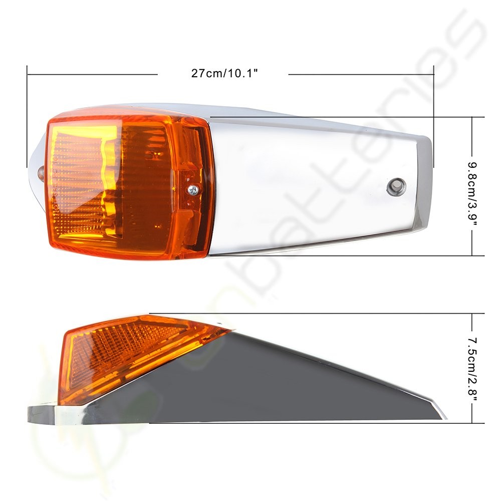 2pc Amber Chrome 17 LED Cab Marker Lights for Peterbilt Kenworth Freightliner