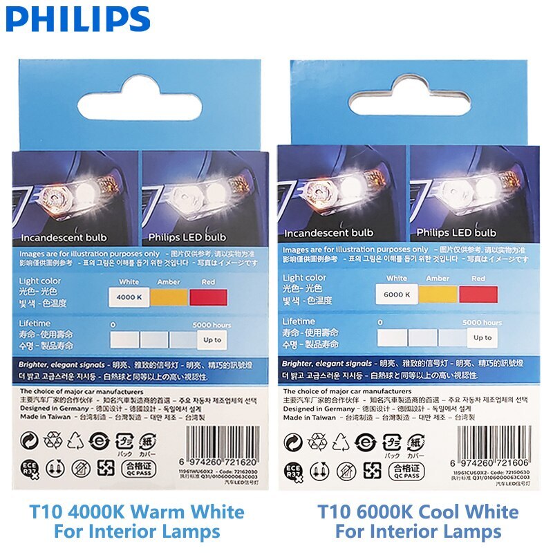 Philips UltinonPro6000 LED T10 W5W 4000K 6000K White Car Interior Lamp Turn Bulb