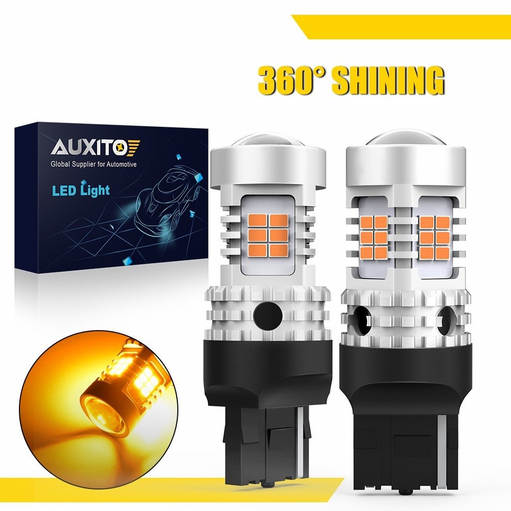 Pair Amber Yellow 7440 W21W T20 LED Turn Signal Light Bulb 3020SMD Chips AUXITO