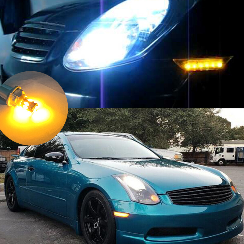 2Pcs Bright 3000K Amber LED Lights Side Marker Bulbs for 2003-2006 Infiniti G35