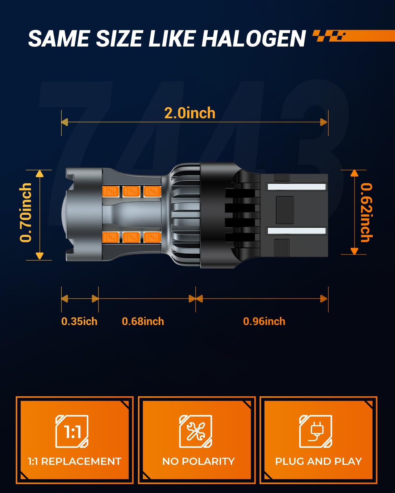SEALIGHT 7443 7440 LED Bulb Amber Turn Signal Lights, T20 7441 7444 992 W21W LED