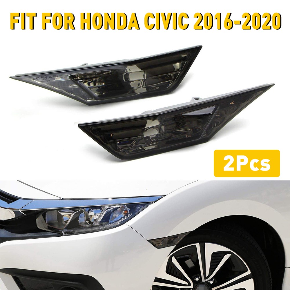 For 2016-2021 Honda Civic LED Side Bumper Marker Light Front Left + Right Smoked