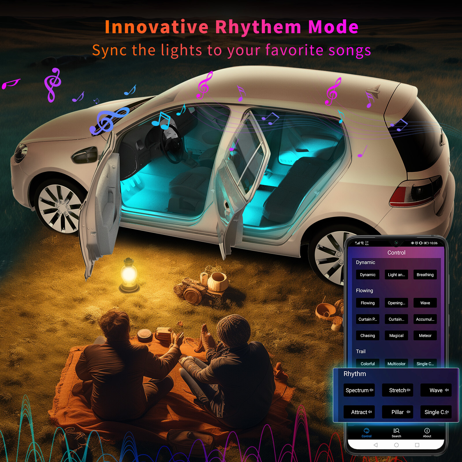 ATOTO Car 160 LED RGB Light Smart Interior Light w App Control,DIY 21 Music Mode