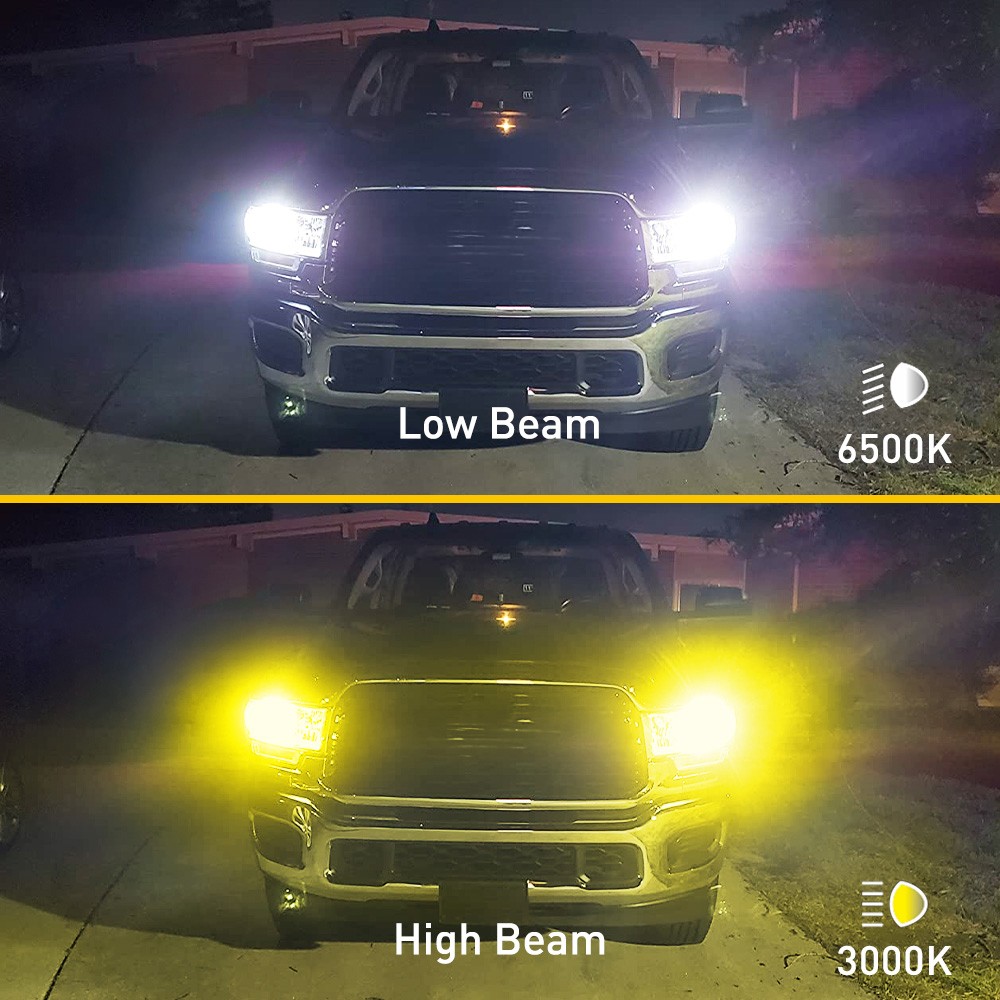 AUXITO 30000LM 9003 H4 LED Headlight High Low Beam Dual Color Yellow&White 2PCS