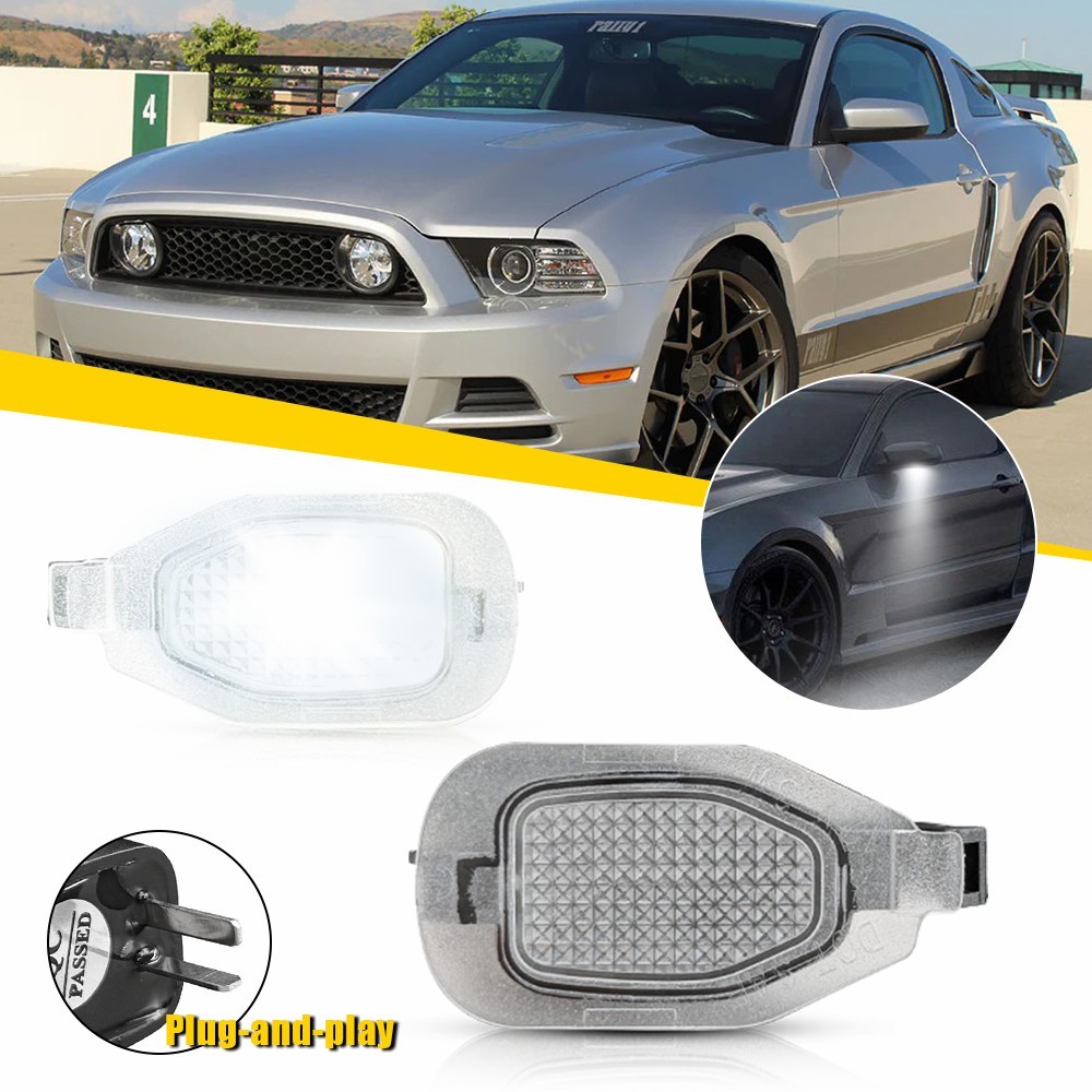 For Ford Mustang 2013-2014 White LED Side Mirror Puddle Lights Front Left& Right