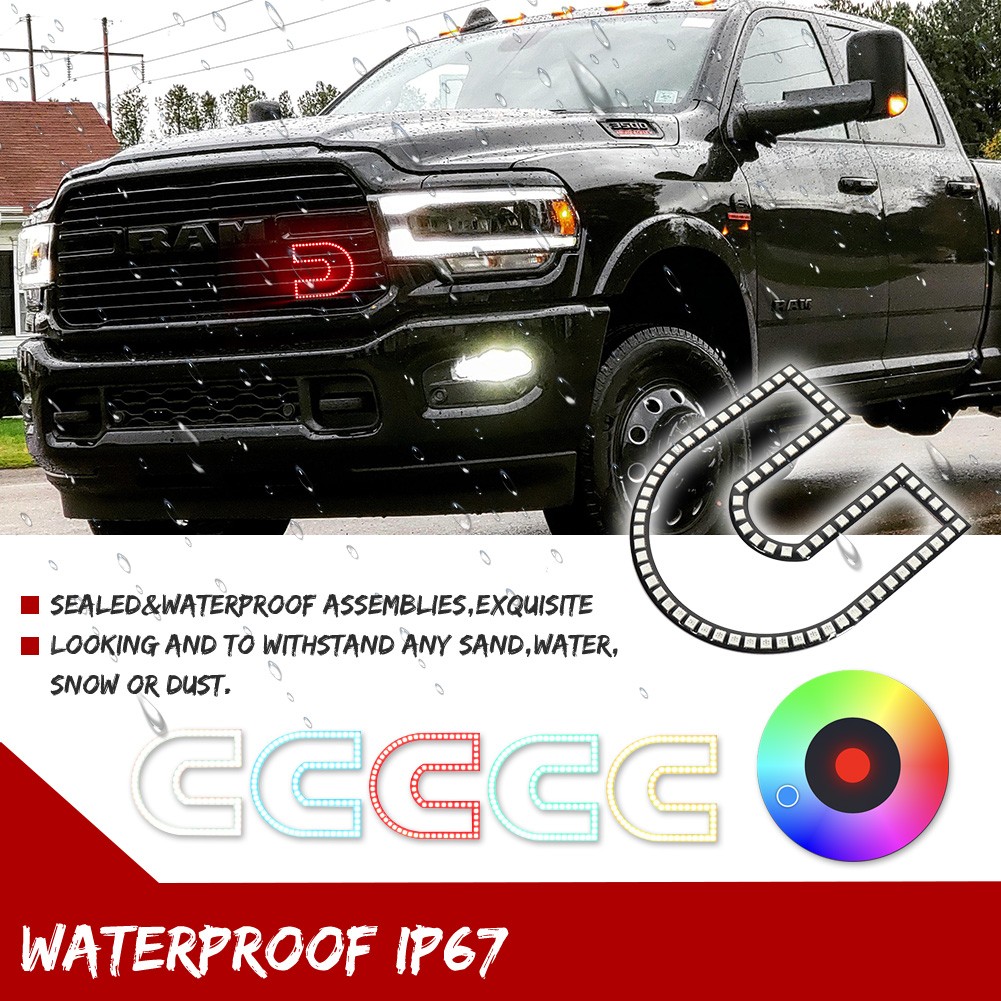 Front Grille RGB C Ring Illuminated LED Lights for Dodge RAM 1500 2500 3500 4500