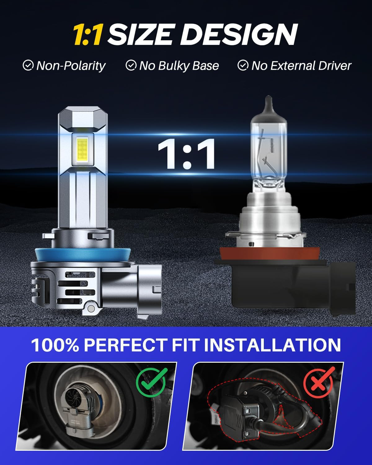 H11/9005/H9/HB3 Bulbs 4-Pack 70,000LM Super Bright H11 9005 Fog Light Bulbs