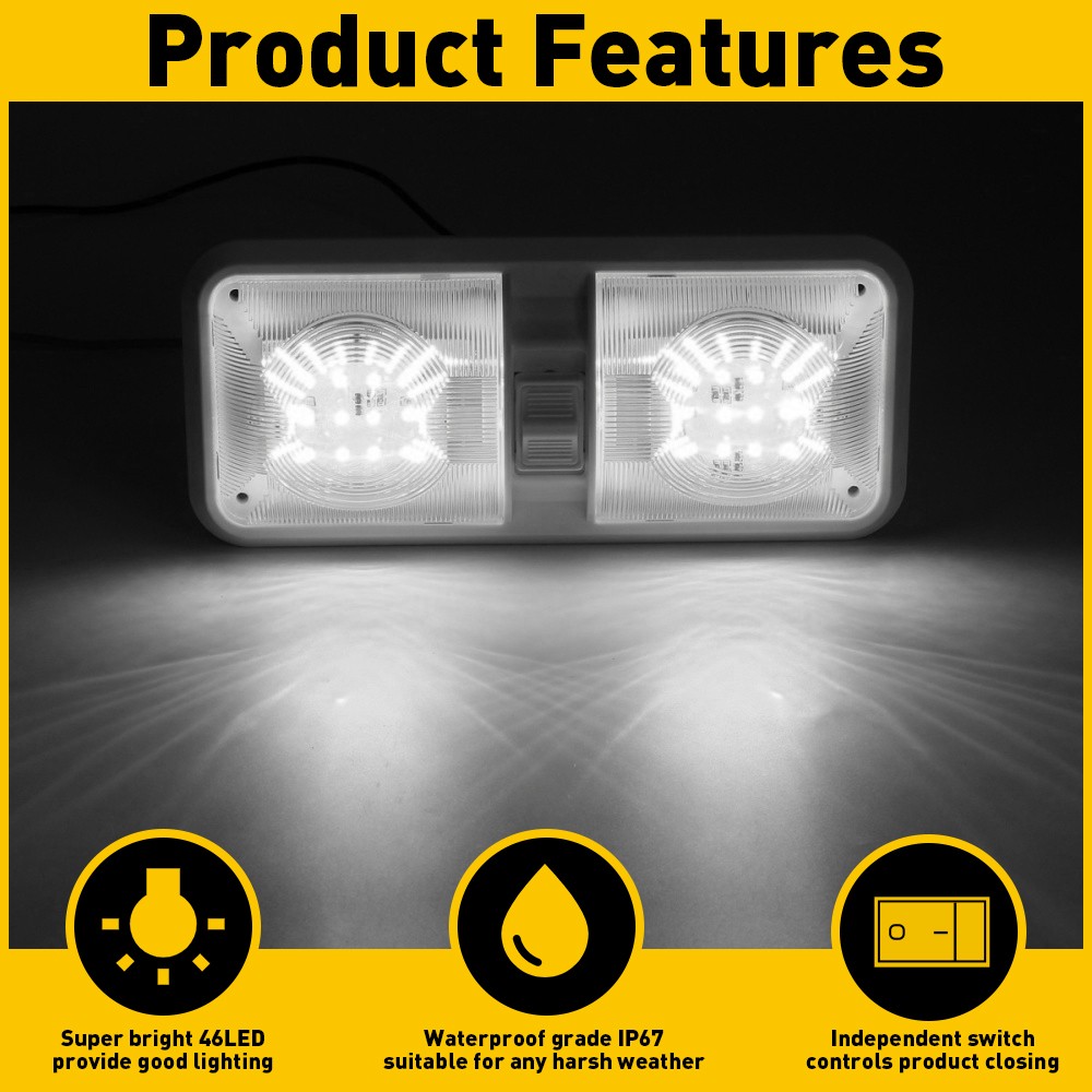 12V 48 LEDs RV Ceiling Dome Light RV Interior Lighting for Trailer Camper 600LM