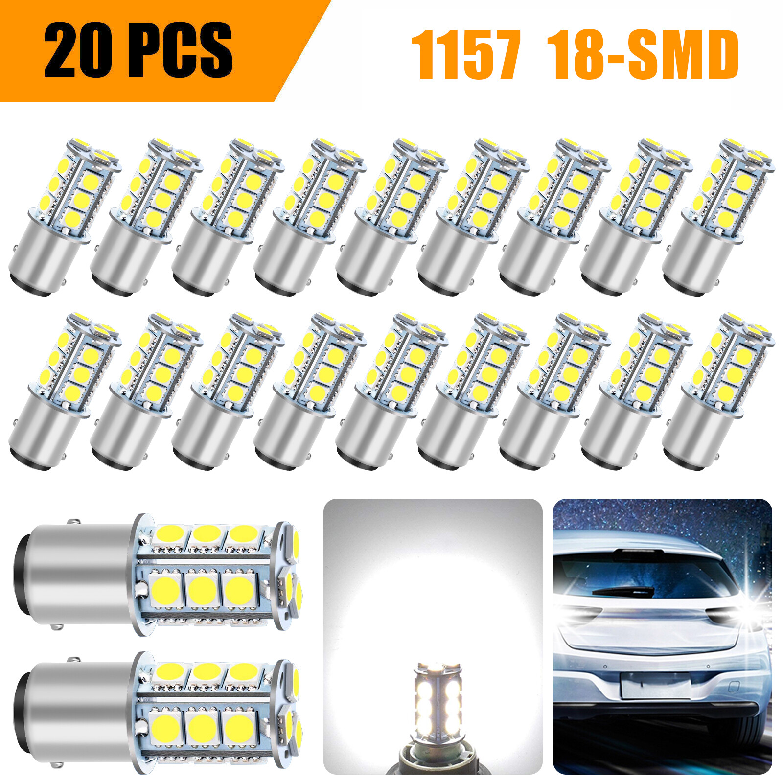 20x Super White 1157 BAY15D 18SMD RV Camper Trailer LED Interior Light Bulbs 12V