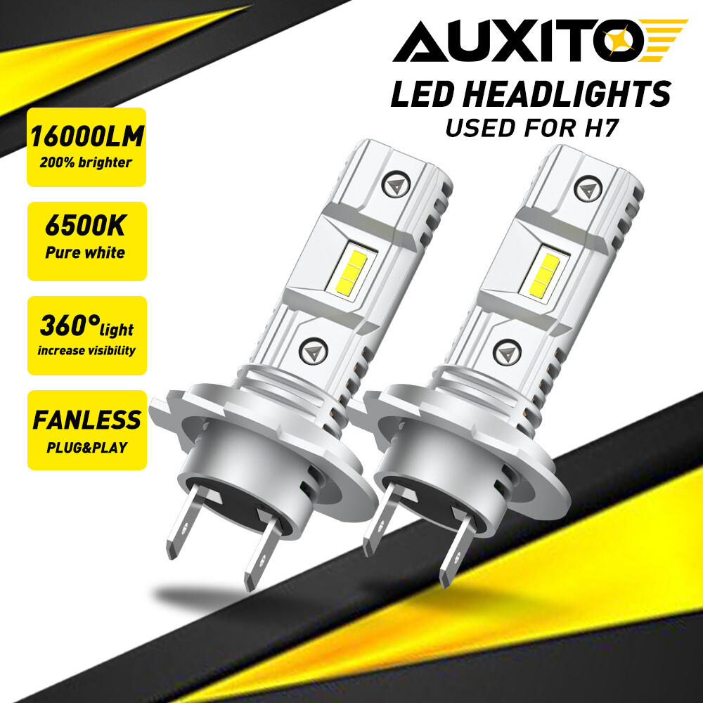 H7 LED Headlight Bulb Kit High or Low Beam 6500K Super White 16000LM FANLESS 2x