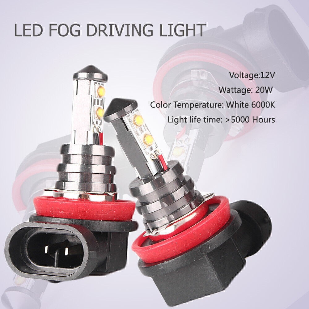 2x 20W H11 Car LED Front Fog Light Headlight White 6000k Daytime Running Light