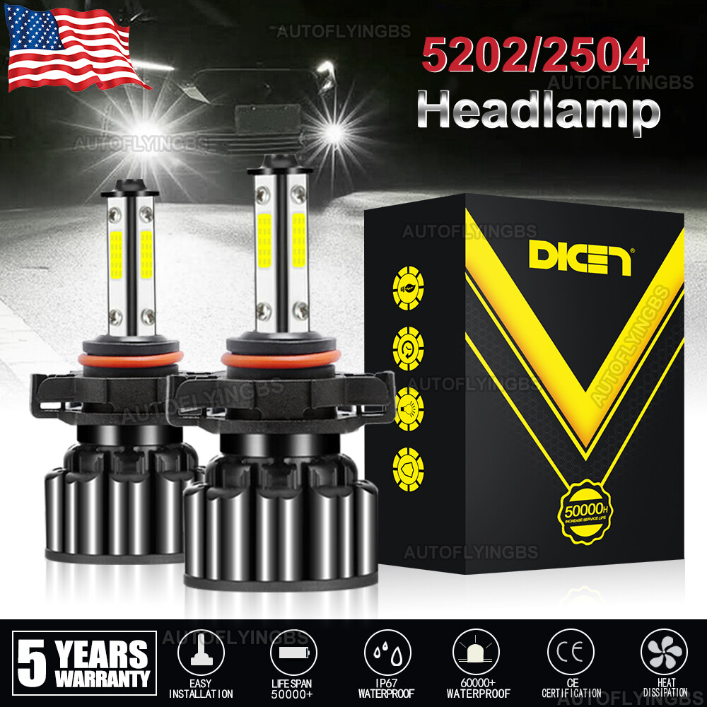 4-Sides 5202/H16/9009/2504 LED Headlight Kit Fog Light 120W 32000LM 6000K Bulbs