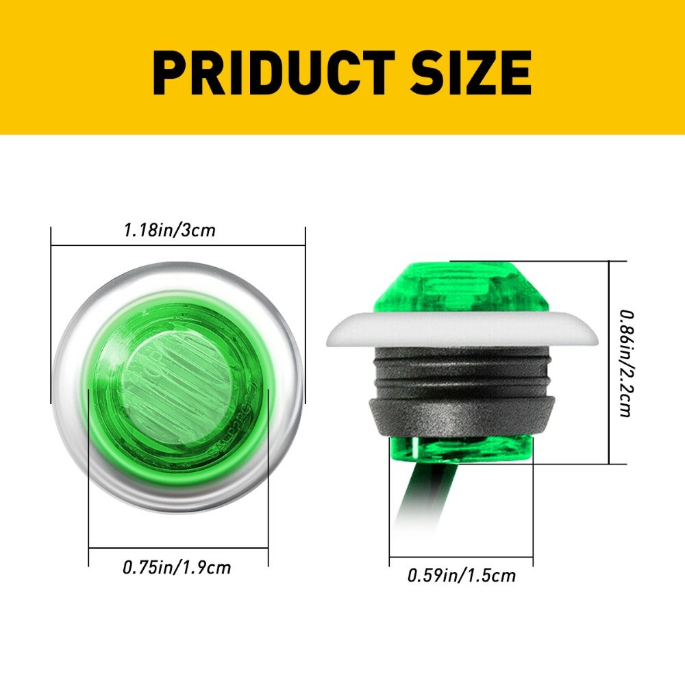 100x Green 3/4″ Bullet Round LED Side Marker Light Lamp For 12V Trailer Truck RV