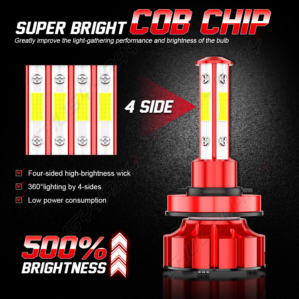 4x Combo LED Headlight Bulbs Conversion Kit 9005 H11 High Low Beam Bright White