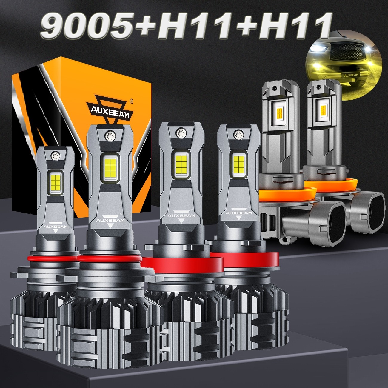 AUXBEAM 9005 H11 H11 LED Headlight High Low & Fog Light Super Bright 6500K 3000K