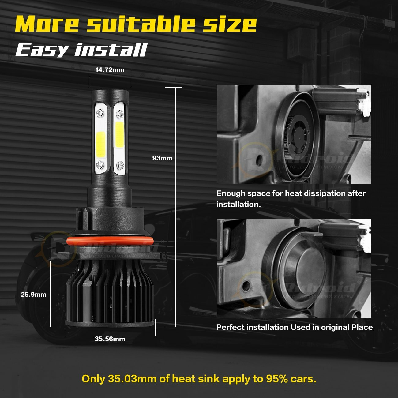 4-sides 9007 LED Headlights Kit 2400W 360000LM Hi-Lo Beam Bulbs 6000K White