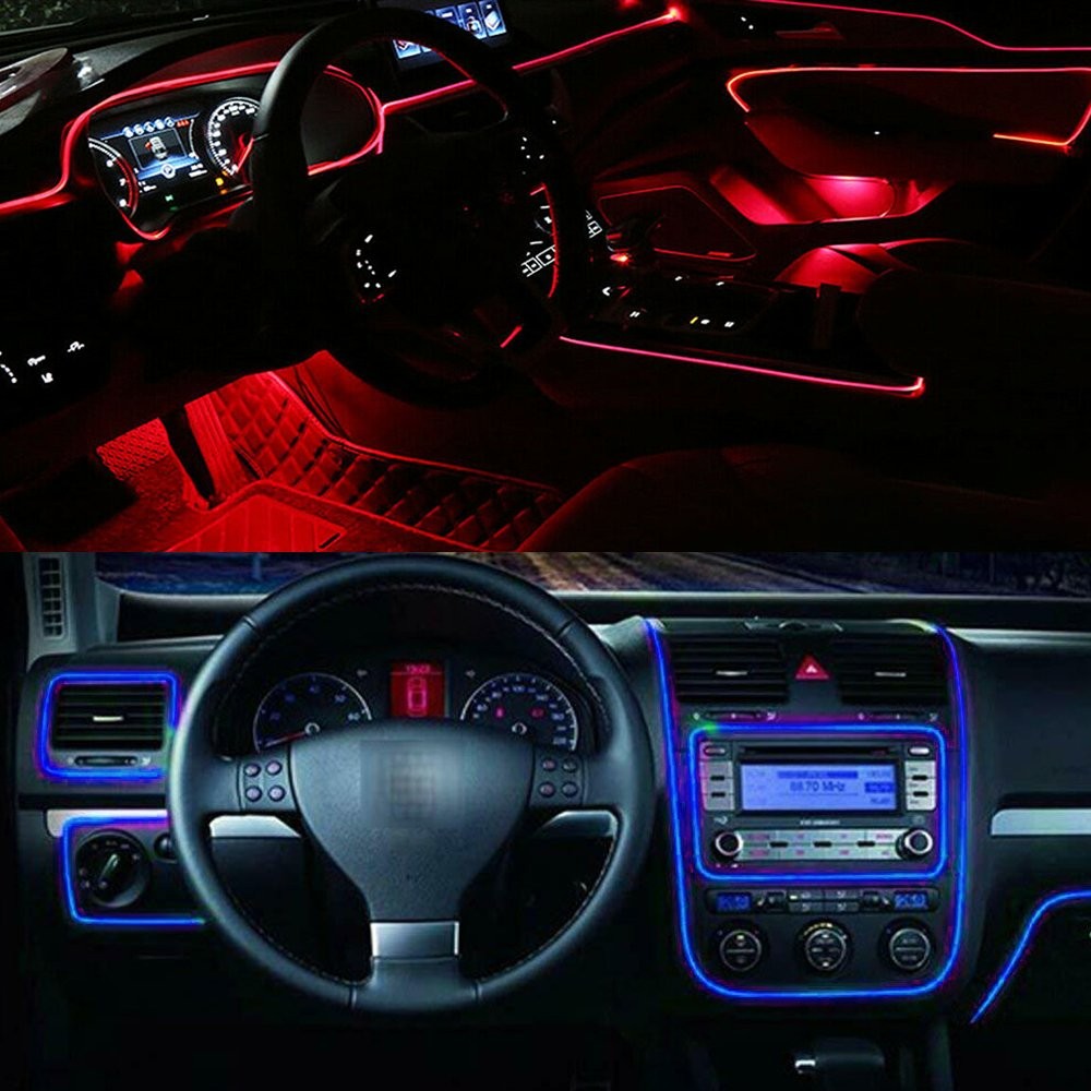 RGB LED Car Interior Fiber Optic Neon Strip Atmosphere Light Decor w/ Remote US