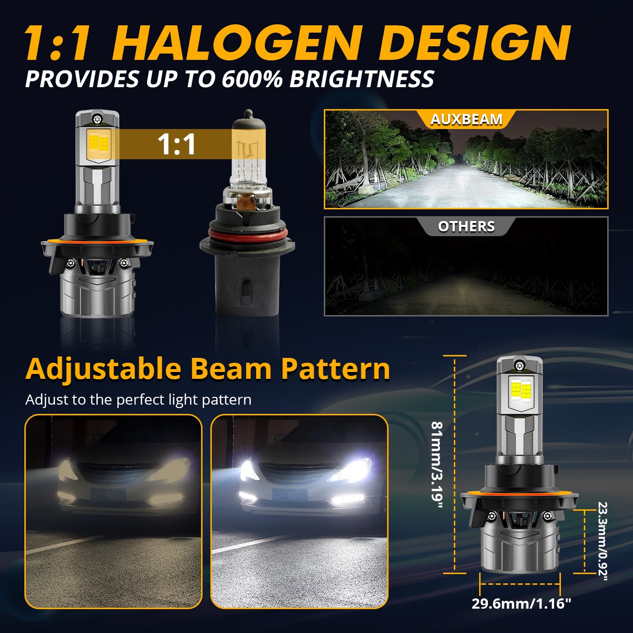 AUXBEAM LED Headlight Bulbs H13 9008 for Ford F-150 04-2014 High Low Beam 6000K