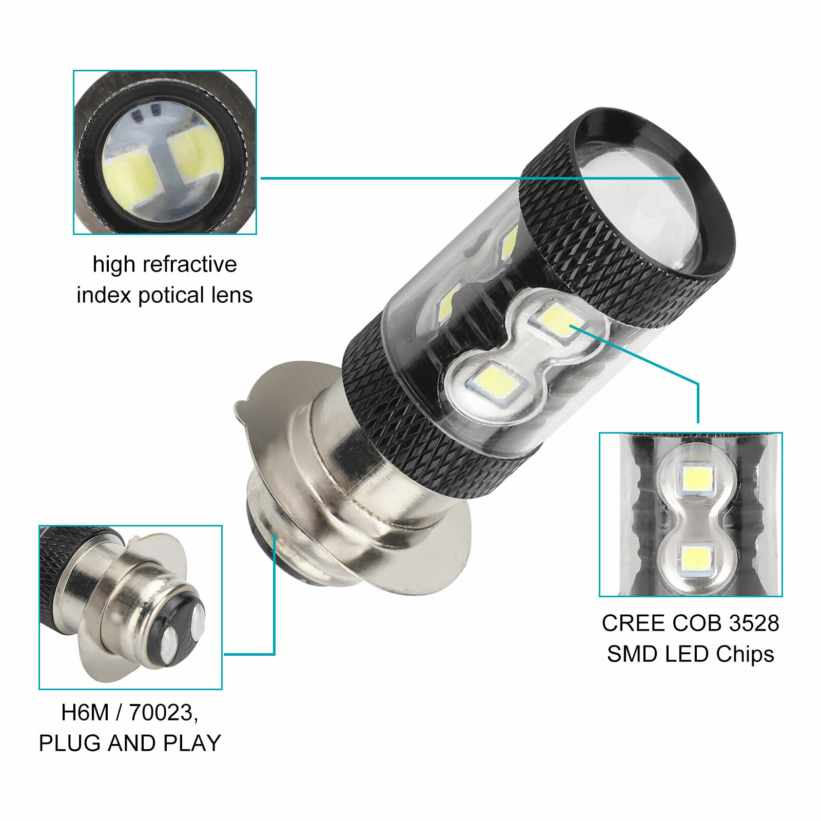 2x 6000K HID White H6M LED Headlight For Yamaha YFZ450R Rhino 700 Raptor YFM660