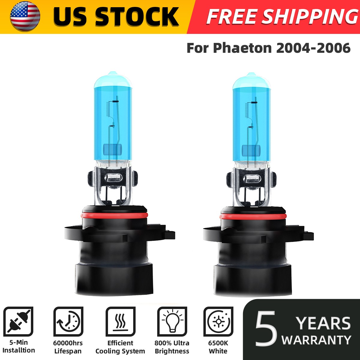 For Volkswagen Phaeton 2004-2006 9005XS/HB3A Halogen Headlight Bulbs High Beam