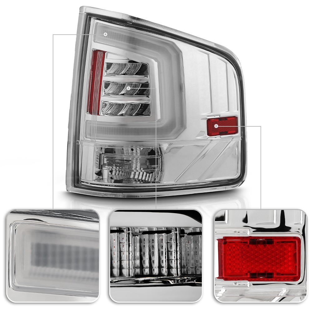 For 1994-2004 Chevy S10/ GMC Sonoma Chrome LED Tube Tail Lights Brake Lamps Pair