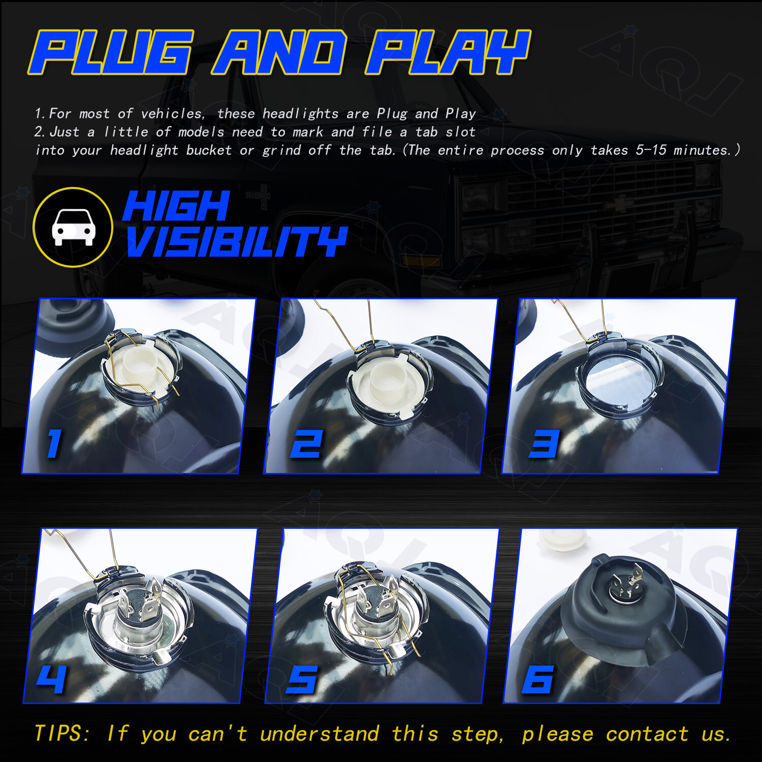 4PCS 4″X6″ LED Headlights High-Lo Beam Fit Chevy C10 Pickup 1981-87 Ford Mustang