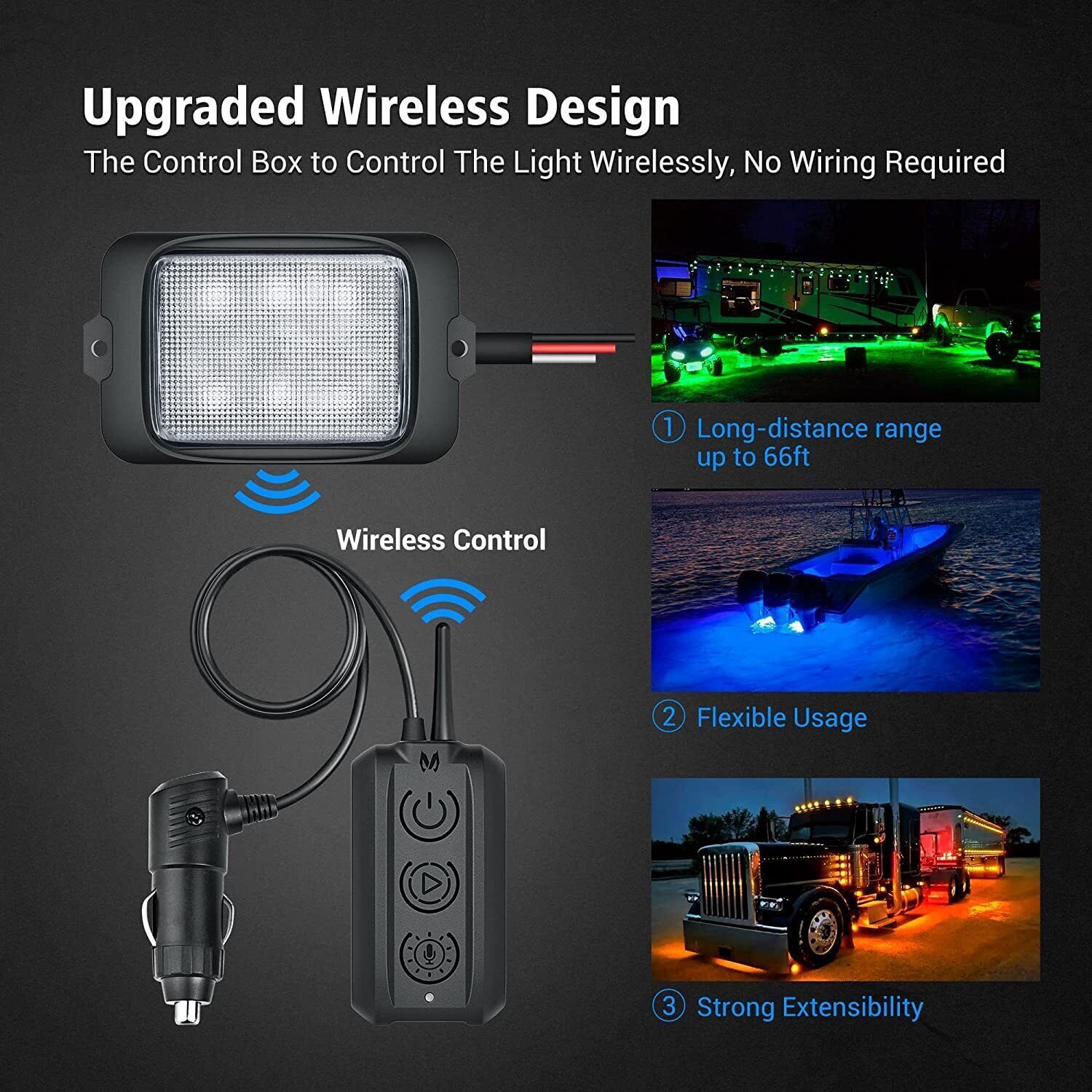 MICTUNING RGBW LED Rock Lights Kits 8 Pods Wireless Control Car Underglow Lights