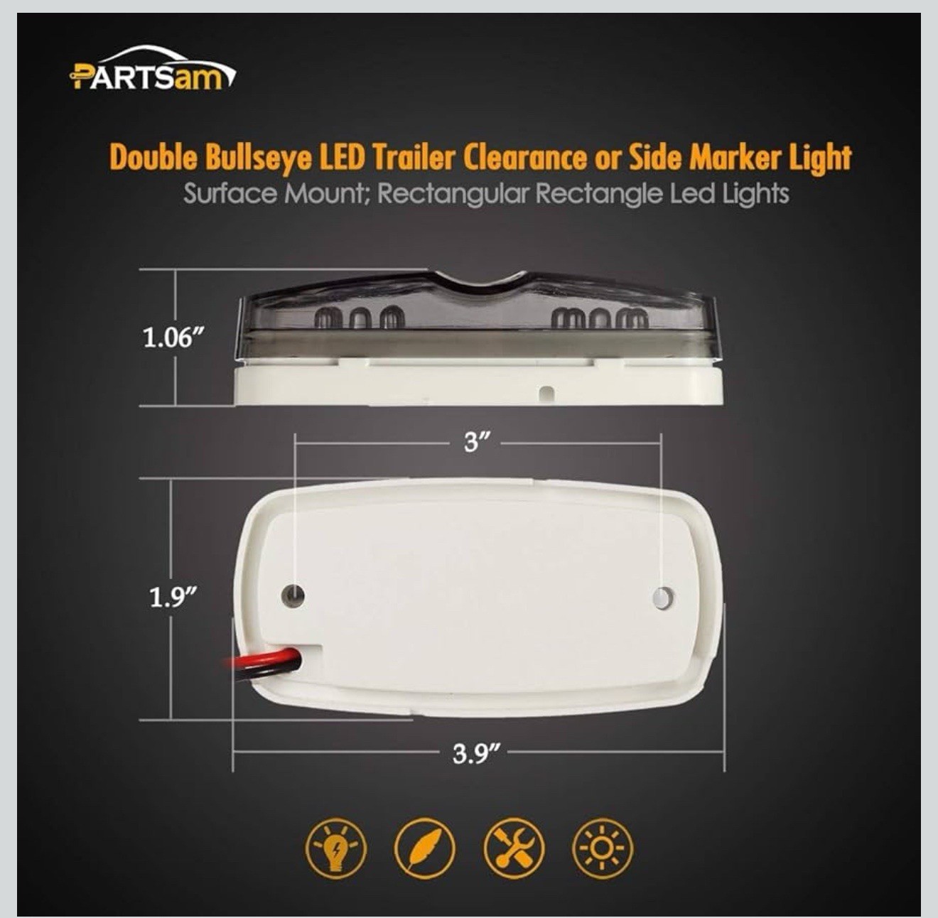 6 Pcs Double Bullseye Amber LED Side Marker Lights, Smoke Lens Rectangular