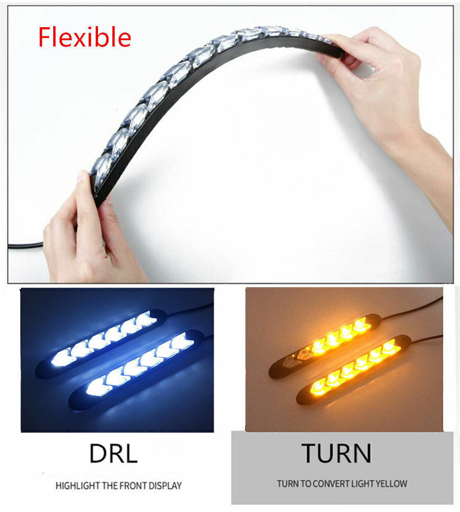 2x Flowing LED Light Strip Arrow Flasher DRL Turn Signal Lamp Bar Universal PAIR