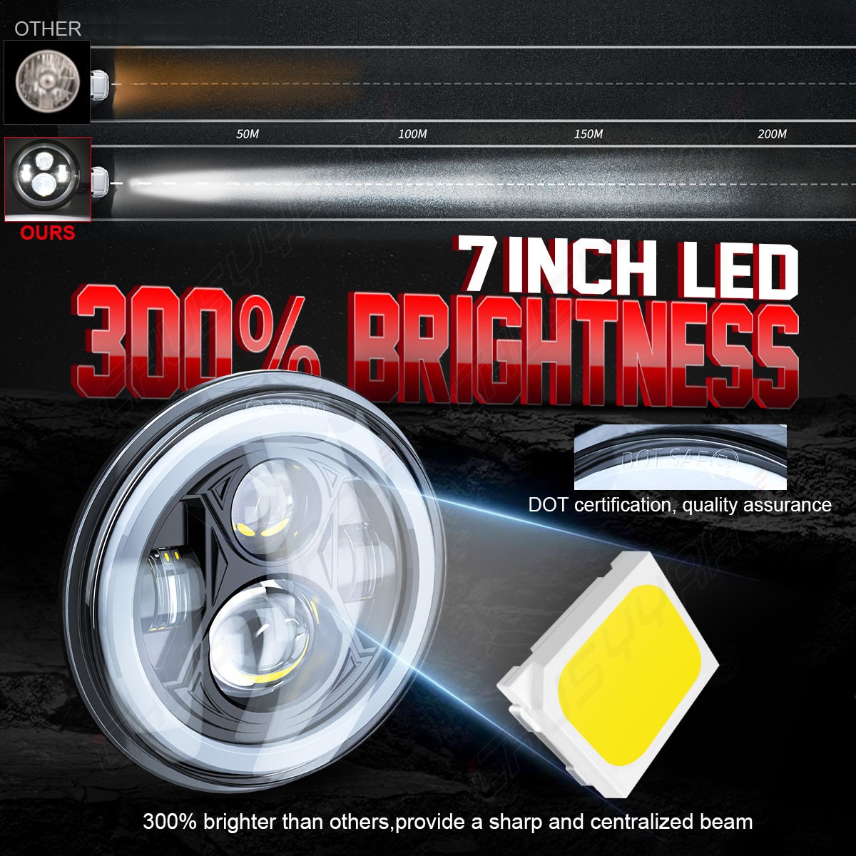 New Pair 7inch RGB LED Round Headlight Hi/Low Beam for Peterbilt 379 359 Trucks
