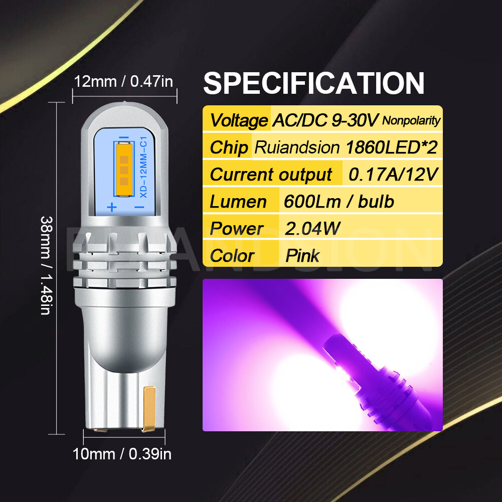 Ruiandsion T10 LED Bulb W5W Automotive Interior Lights 9V-30V AC/DC 600lm 4Color