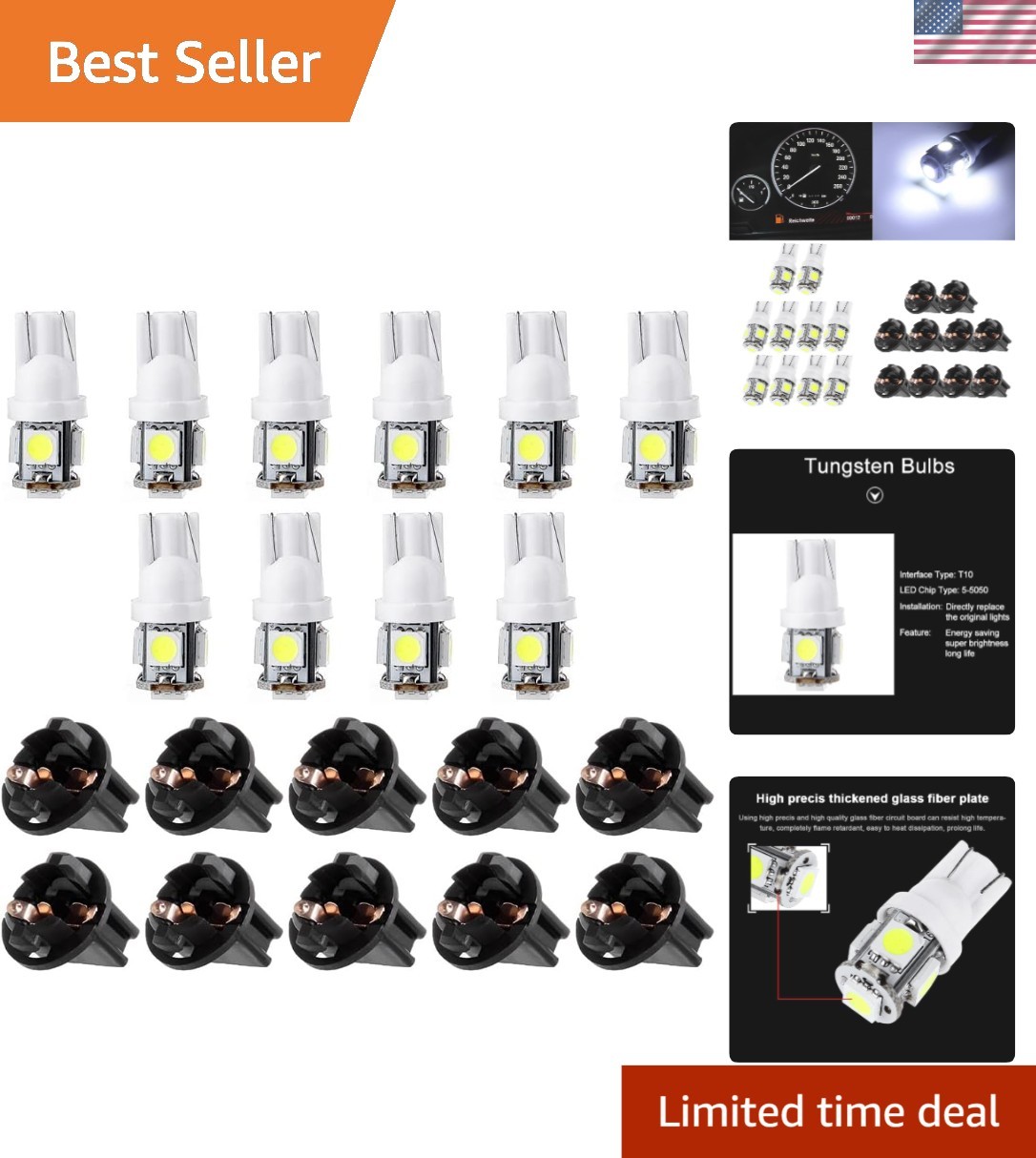 Universal T10 5-5050-SMD LED Bulbs – 20-Pack White Dash Lights, 50000 Hours