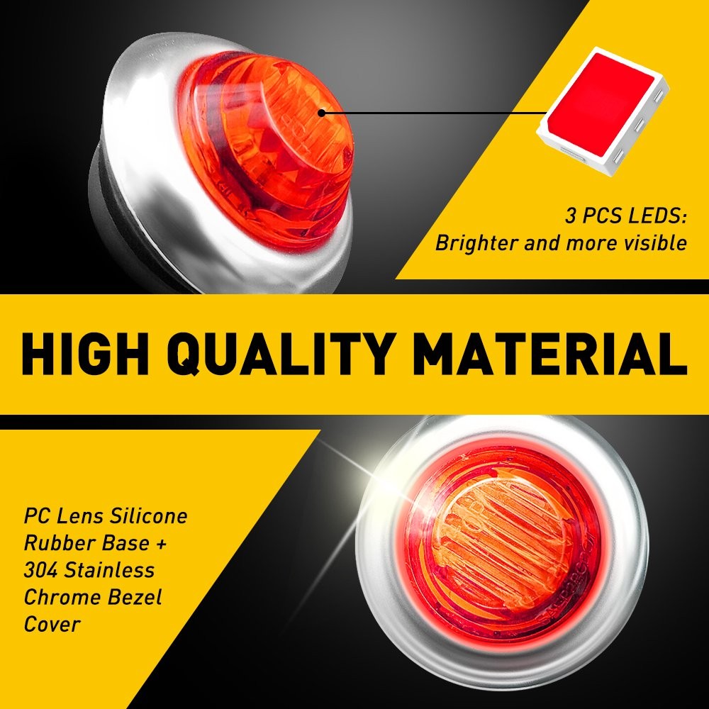 20/40/100X 3/4″ 12V Side Marker LIGHTS LED Bullet Truck Trailer RV Round W/ Base