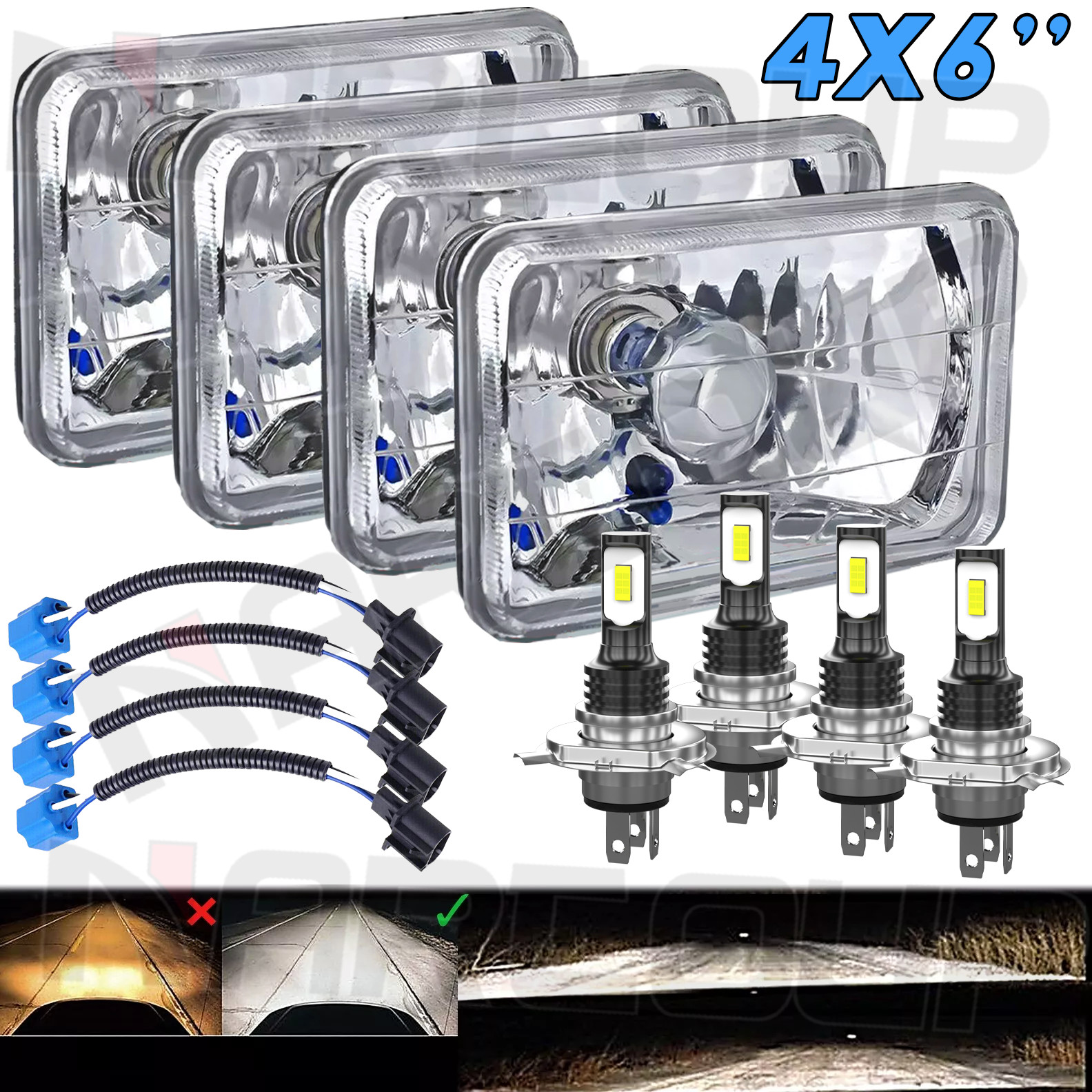 Fit Chevrolet Monte Carlo SS 1980-1988 4PCS 4×6″ inch Led Headlights Hi/Low Beam