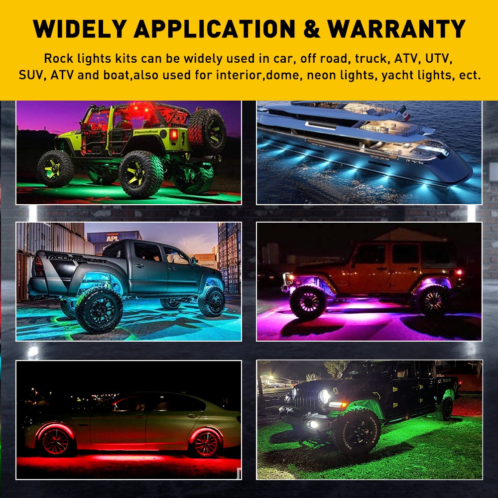 2set 8 Pods RGB LED Rock Lights Kit Offroad Truck Underbody Neon Music Bluetooth