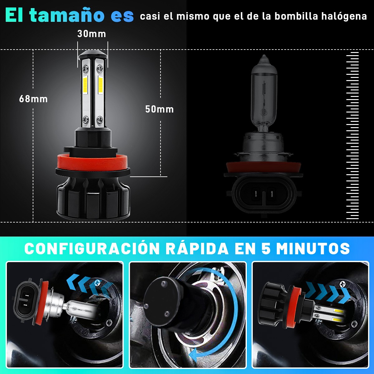 H11 H9 LED Headlight Super Bright Bulbs Kit 8000K White 330000LM High/Low Beam