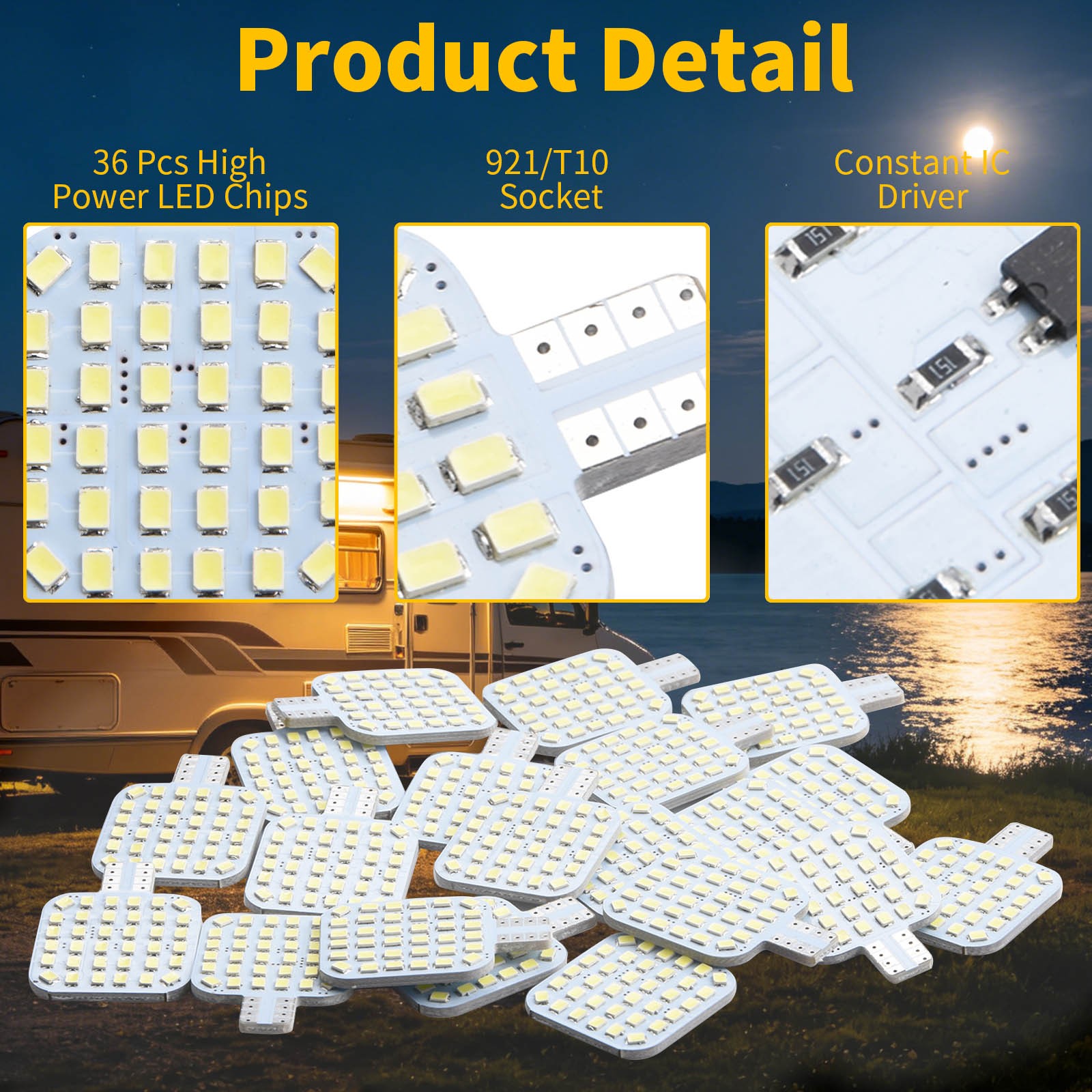 20pcs T10 LED Interior Light Bulbs Full Aluminum 2835 SMD Xenon White 12V RV