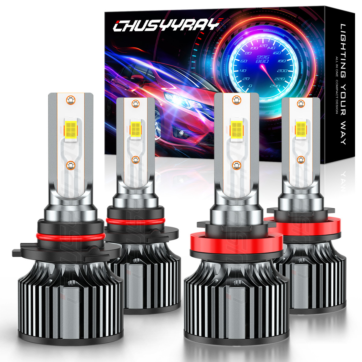 9005 H11 Bulb, 10000LM 500% Brighter, HB3 H8 H9 Bulb 6000K Cool White, Pack of 4