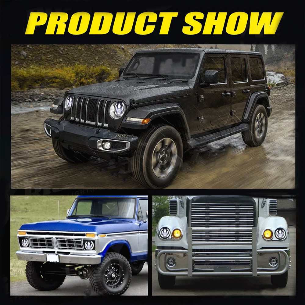 4PCS/ 7″ Round LED Headlights + Turn Signal Lamps Kit For Jeep Wrangler JK 07-18