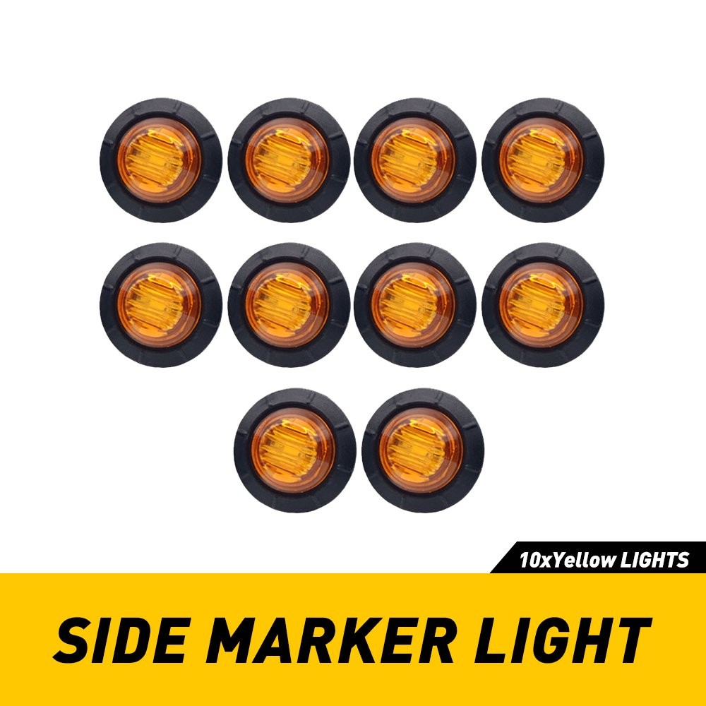 10Pcs Mini 3/4″ Round 3 Amber LED Side Marker 12V Truck Bullet Light Lamps