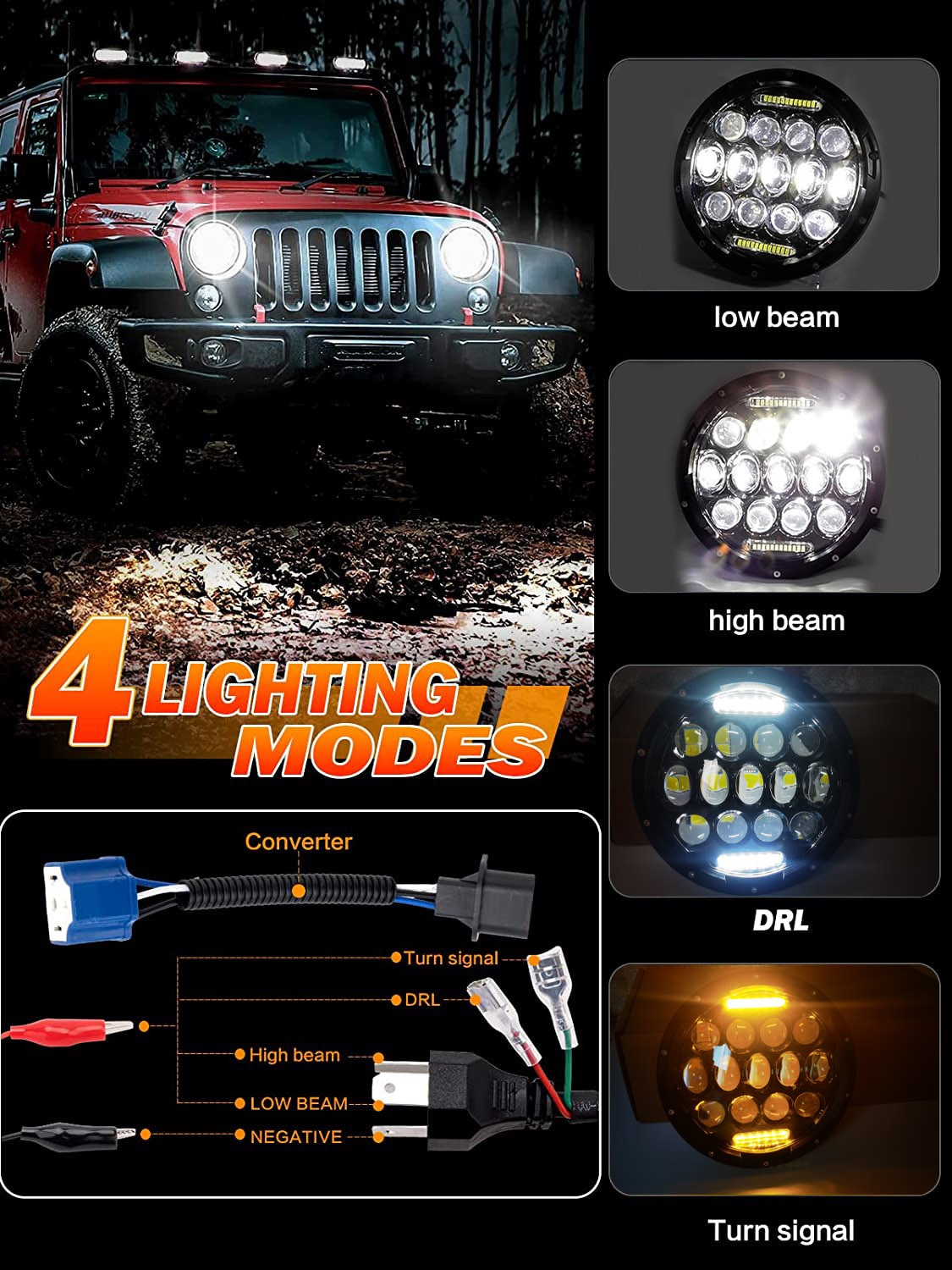 DOT Approved 7″ inch Round Led Headlight High-Low Beam fit Chevy II Nova 1969-79